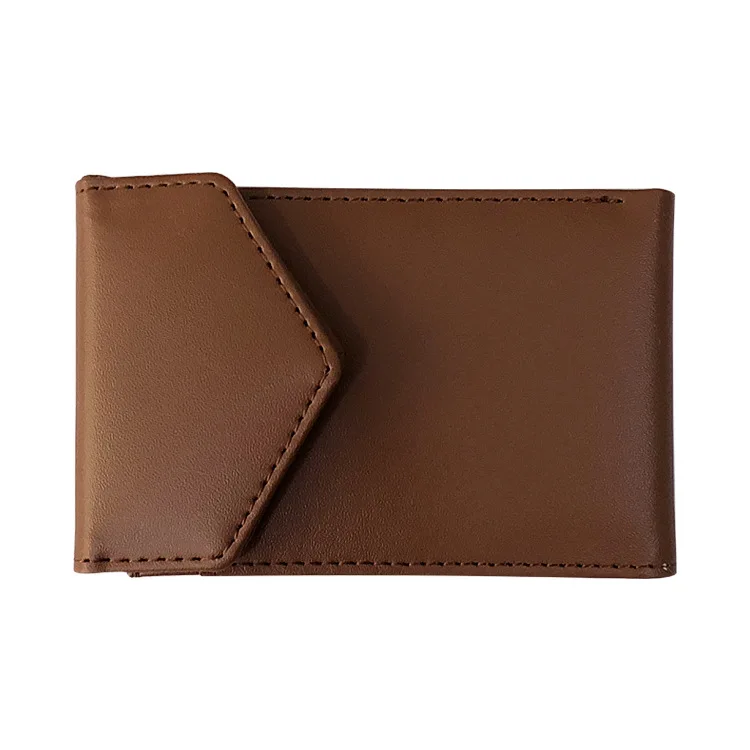 Brown Fashon PU Leather Women Men Money Clip Wallet Solid Male Purses Designer Clip Slim Cash Holder Card Cases - Color: Brown