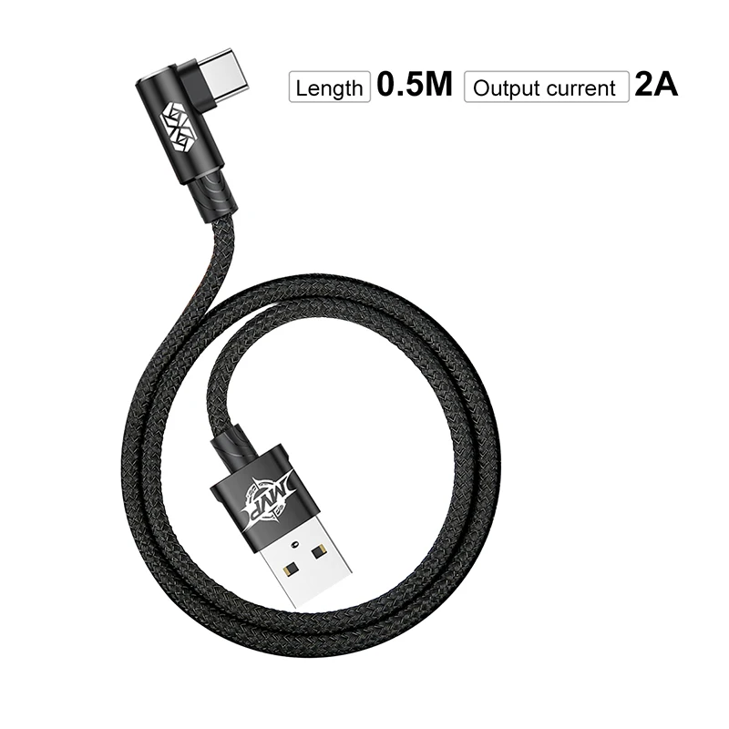 Baseus кабель usb type-C 90 градусов для Xiaomi huawei P10 type-C, зарядный провод для мобильного телефона samsung S8 USB-C, кабель для передачи данных - Название цвета: Black 0.5M