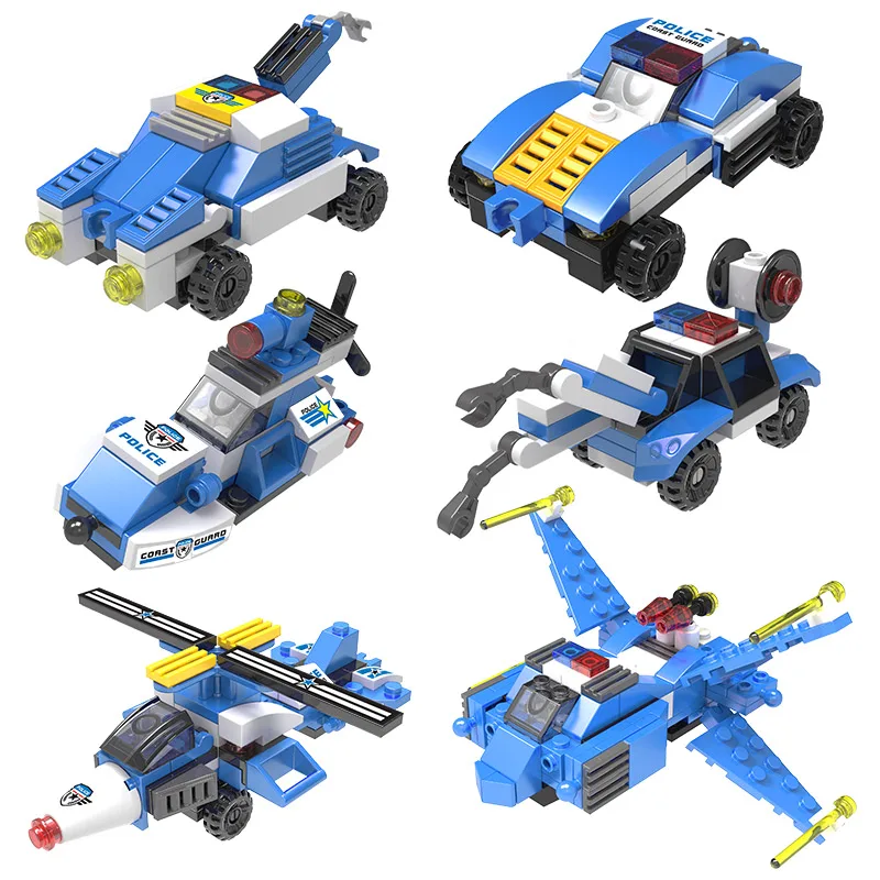 

6 In1 Building Blocks City Police The War Transformation Deformation Robot Car Enlighten Bricks Toys For Boys