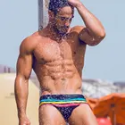 Купальник с перекрестным принтом, мужской купальник в радужную полоску, сексуальные трусы, плавки для купания, спортивные мужские короткие купальники