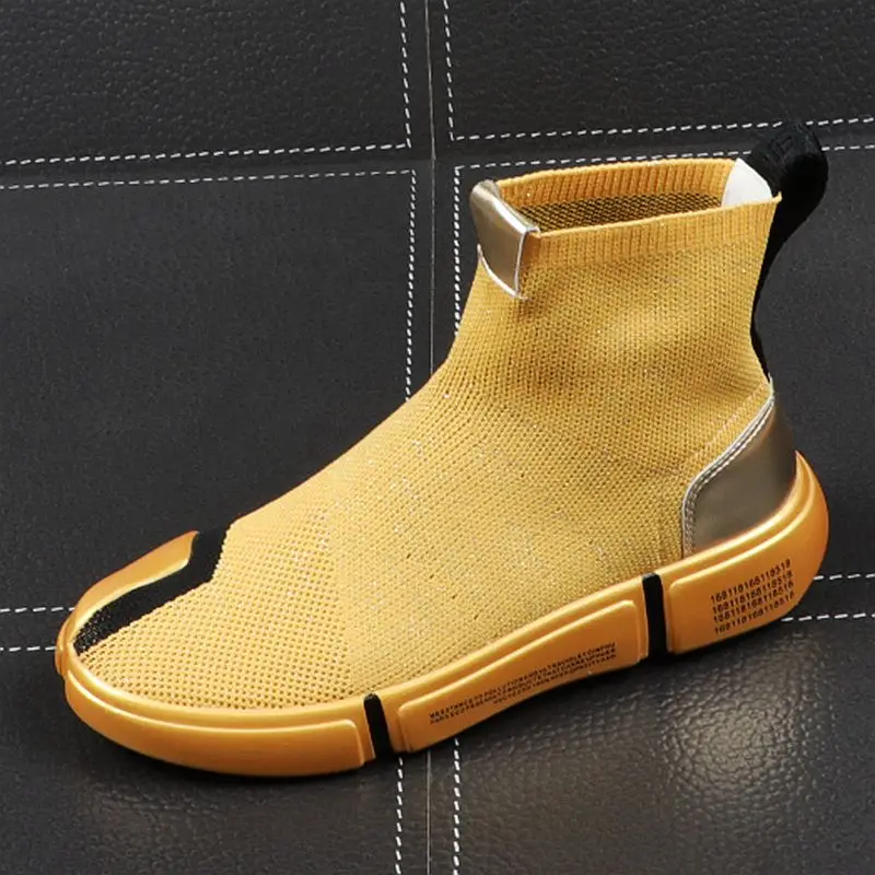 Мужские сетчатые кроссовки черные дышащие с высоким верхом на толстой подошве