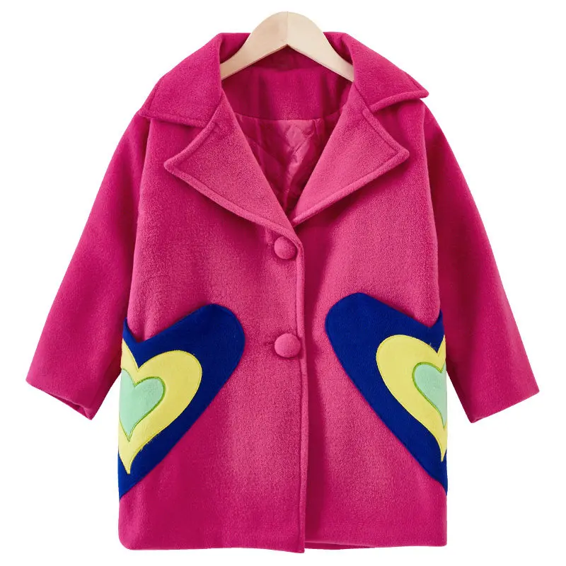 Зимнее пальто для девочек новинка 2020 модное осеннее шерстяное с сердечками