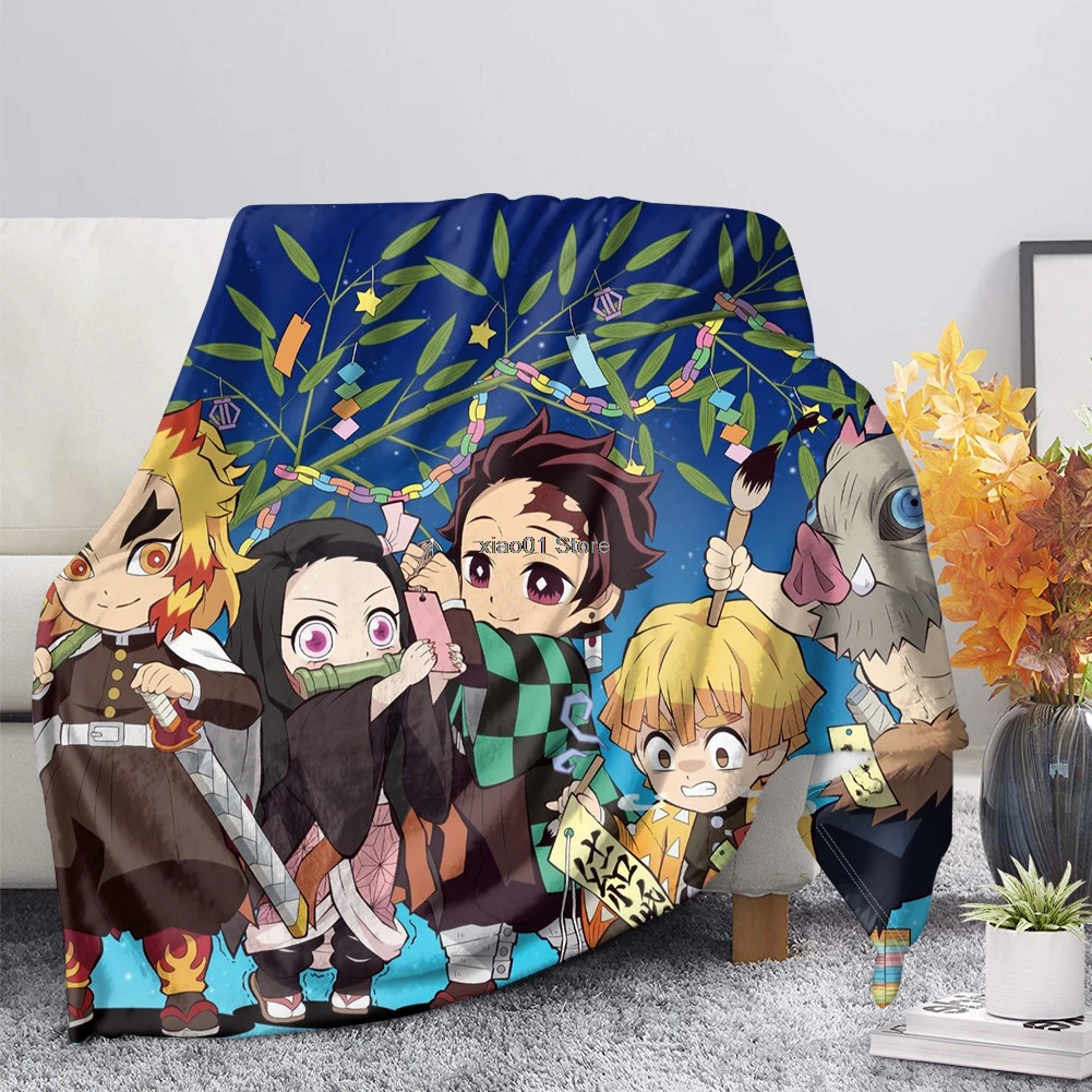 

Demon Slayer-mantas de lana con estampado 3D de Kimetsu No Yaib, edredón fino, sofá, silla, ropa de cama para adultos y niños