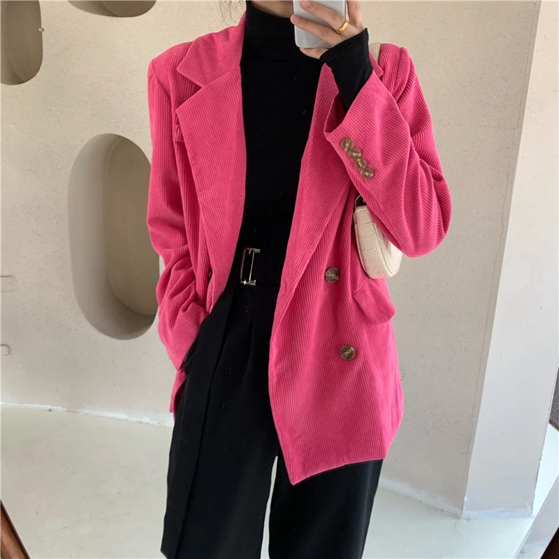 Женский вельветовый Блейзер свободный двубортный пиджак верхняя одежда 2019 |