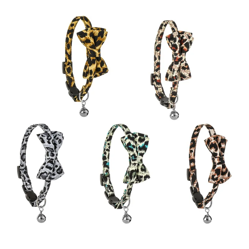 Леопардовая бабочка для кошек с леопардовым принтом, бантом, ошейником для котят с безопасной застежкой на петле, банданой для щенков, регулируемым ошейником для чихуахуа, бабочкой для домашних животных.