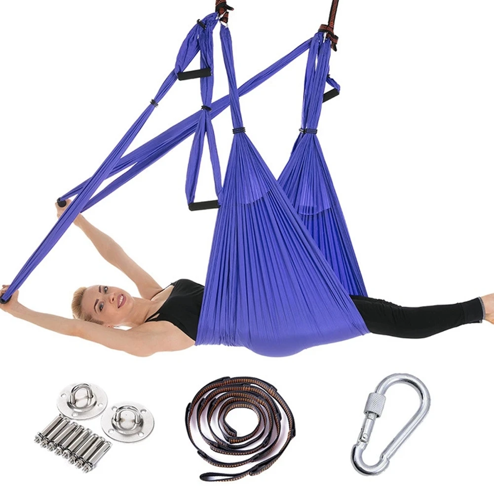 Полный набор, 2,5*1,5 м, Воздушный Гамак для йоги, антигравитационный Нейлоновый, летающий, Свинг, Пилатес, для дома, спортзала, подвесной ремень, потолочные пластины