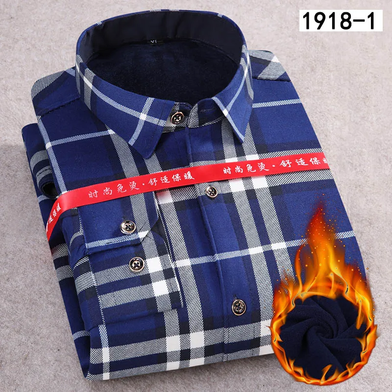 SS-1918-1 Aoliwen новая зимняя теплая рубашка мужская плюс бархатная Толстая двойная бархатная теплая рубашка с принтом клетчатый костюм из тянущейся ткани Рубашка Фланелевая шерсть - Цвет: SS-1918-1