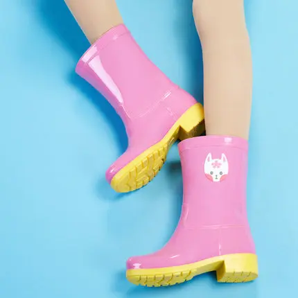 Pink n Yellow DRIPDROP Резиновые сапоги из ПВХ Водонепроницаемые Непромокаемые Женские ботинки до середины икры Одноцветные Яркие Аппликации - Цвет: Pink n Yellow