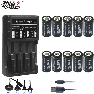 10X B and Charger 4X16340 650mah 3,7 v cr123a 16340 аккумуляторная батарея rcr123a 16340 литиевые батареи+ 4-слот, зарядное устройство для фонарика - Цвет: 10X B and Charger