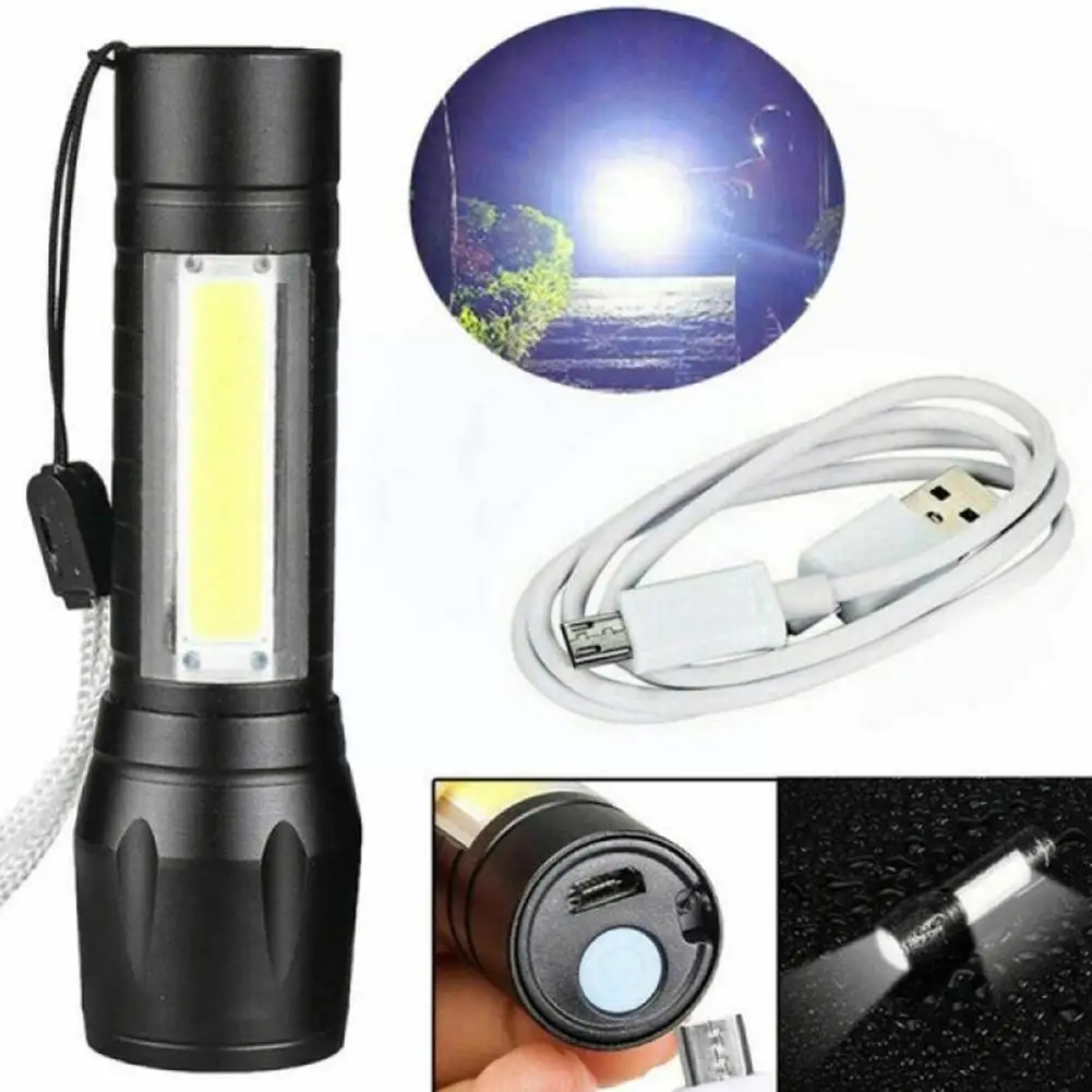 

Rechargeable Led Strong Flashlight Ultra Light Black Work Telescopic Lamp Mini Camping Focusing Portable Outdoor O6R3