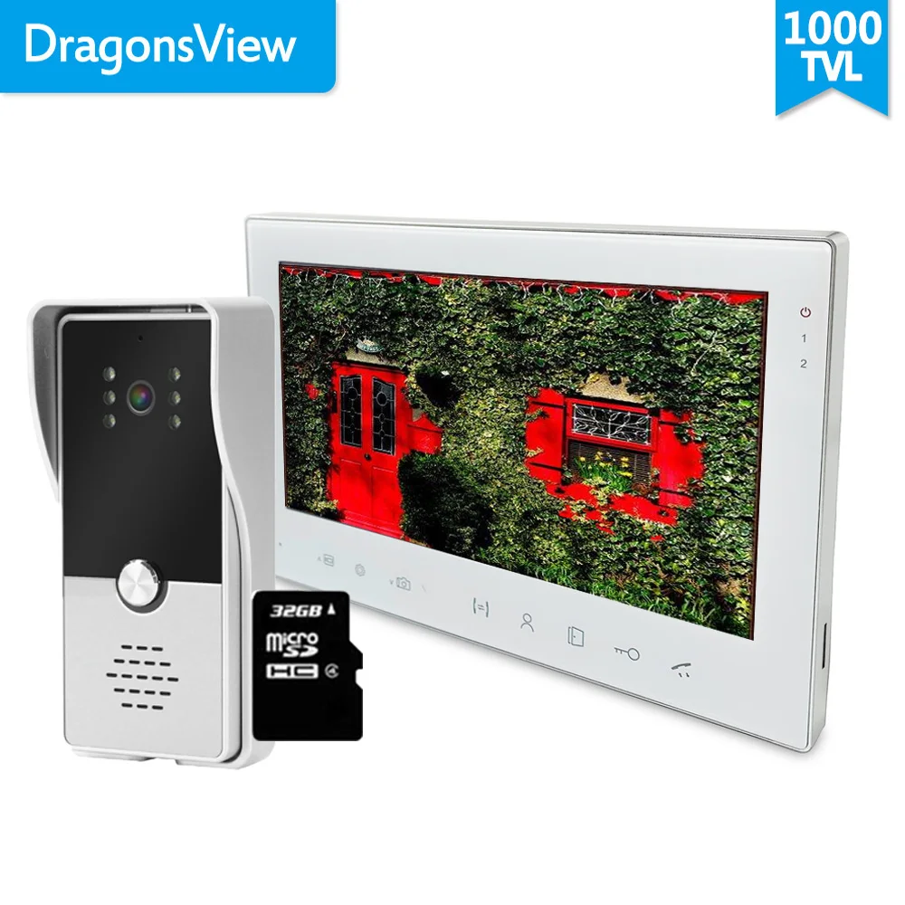 With 32GB SD Card Dragonsview видео телефон двери дверной звонок Камера Проводной Домашний домофон 7 дюймовые часы с записью времени Водонепроницаемый День ночного видения рингтоны - Цвет: With 32GB SD Card