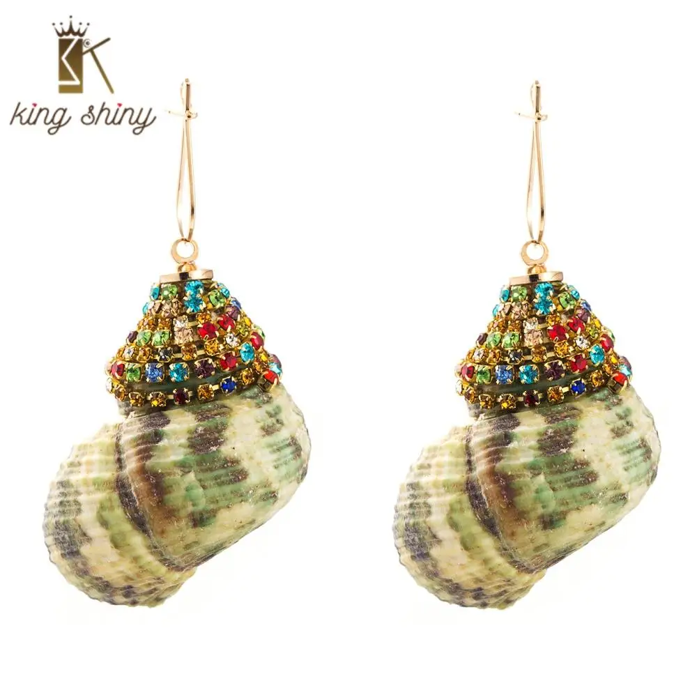 

Za 2020 Bobo Conch Shell Statement Dangle Earrings for Woman Sea Beach Shell Colorful Rhinestone Woman Party Gold Dangle Earring