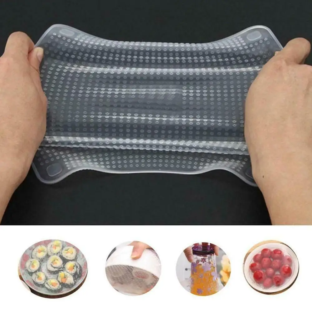 

4pcs/set Silicone Food Wraps Reusable Keeping Food Kitchen Seal Stretch Vacuum Fresh Saran Cover Wrap Lid Pot J1Y7