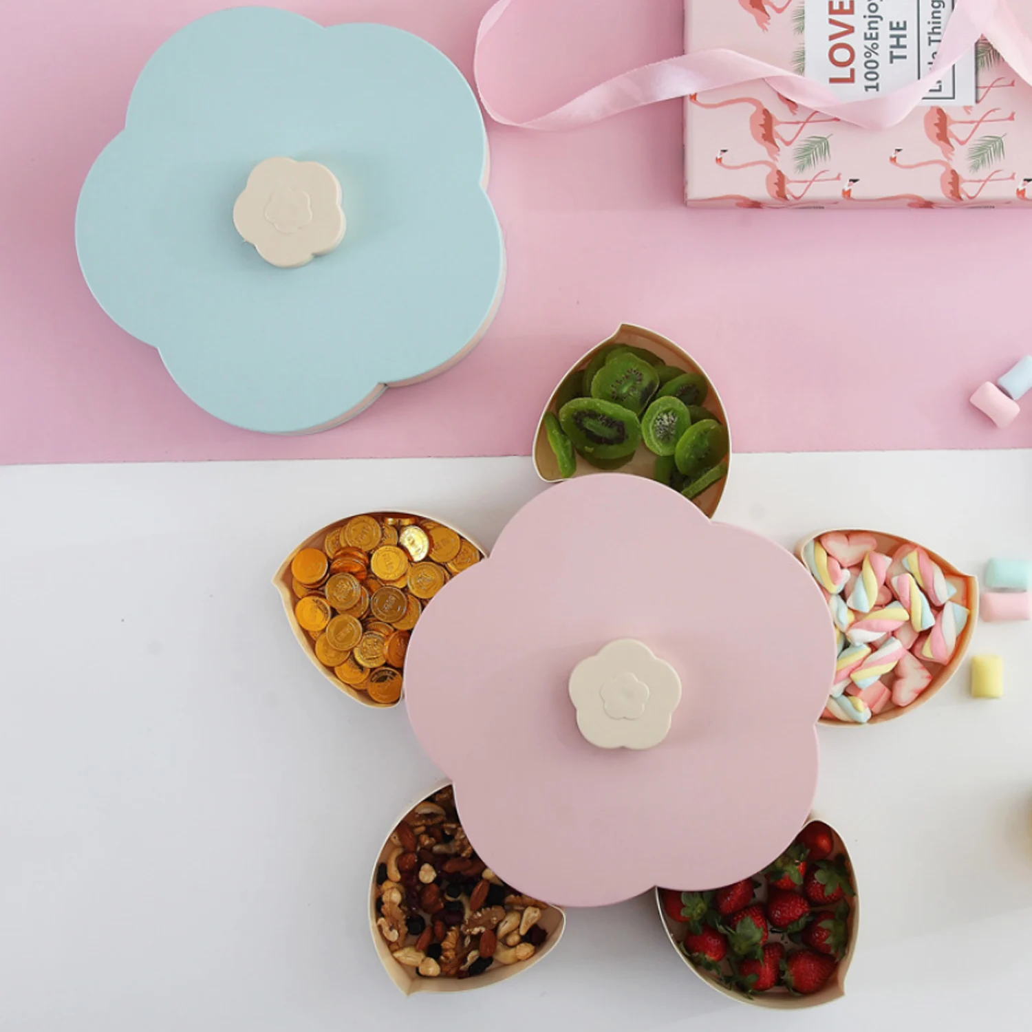 Лоток для закусок цветочные лепестки вращающийся многосекционный лоток миска