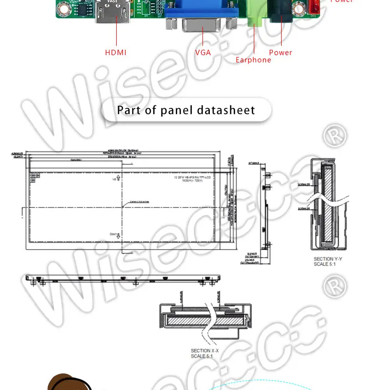 Wisecoco 12,3 дюймовый ips дисплей 1920*720 ЖК-дисплей с HDMI VGA плата контроллера