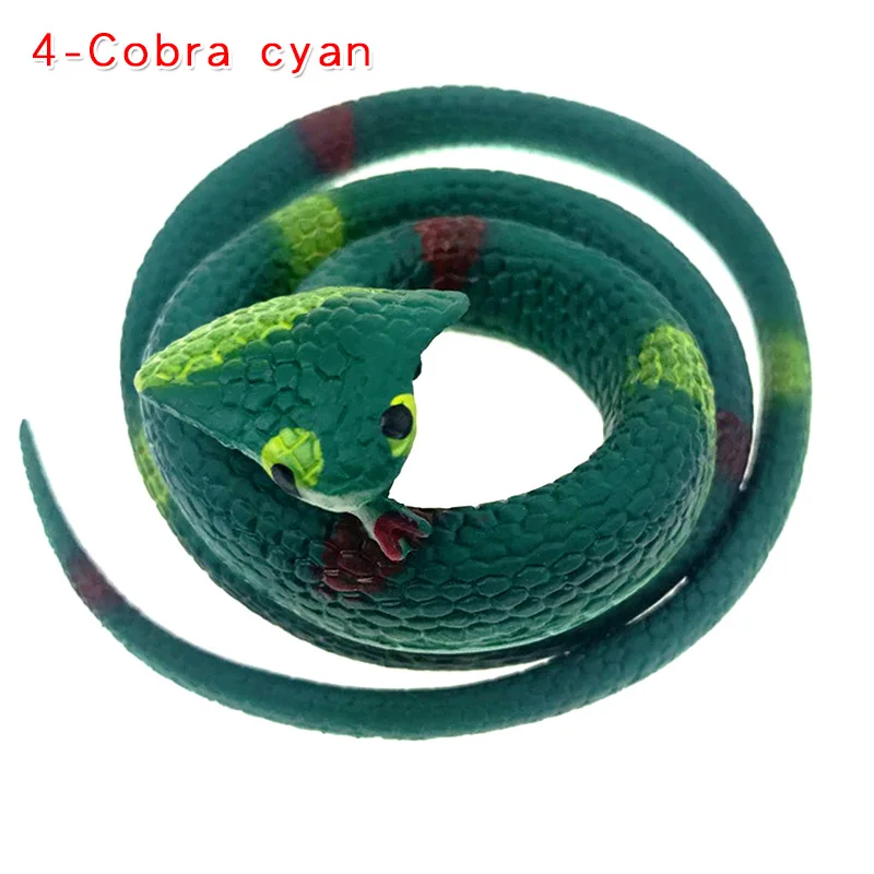4-Cobra cyan Моделирование мягкая резиновая игрушка "Змея" модель страшная поддельная змея хитрая пародия розыгрыш на Хэллоуин реквизит подарки Декор дети кляп шутки шалость игрушки - Цвет: 4-Cobra cyan