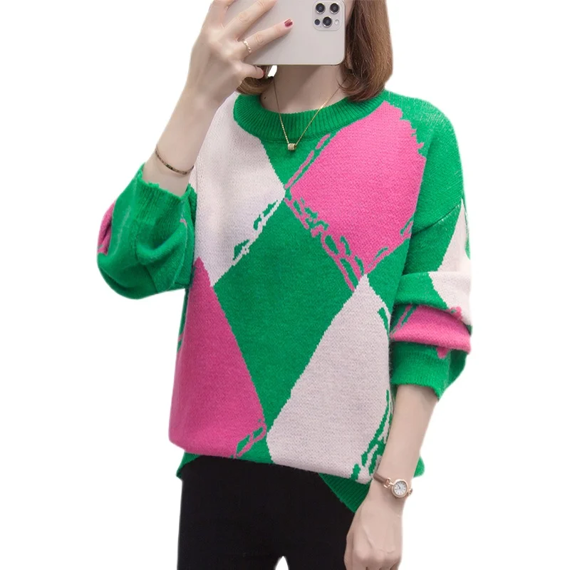 

2021 Autumn Winter New Women Pullover Casual V Neck Loog Sleeve Female Knitwear Red Green Knitted Sweater Jumper Jerseys W1248