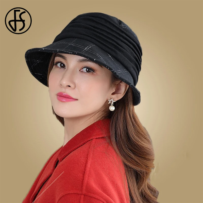 Женская винтажная фетровая шляпа FS черная серая или красная в британском стиле