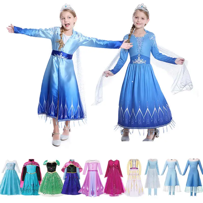 Girls Elsa Princess Dress Anna Winter Inspired Costume Cartoon Film Light Up Long Sleeves Makeup Snowman Olaf Cosplay Party Sets | Детская