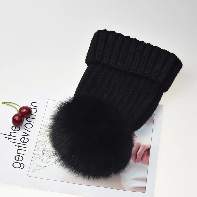 Норки и мех лисы бейсболка помпонами зимняя женская шапка для девочек вязаная