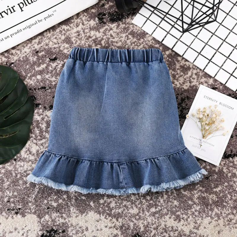 

US Seller Toddler Kids Girls Blue Denim Mini Skirt Short Dress Jean Skirt Casual