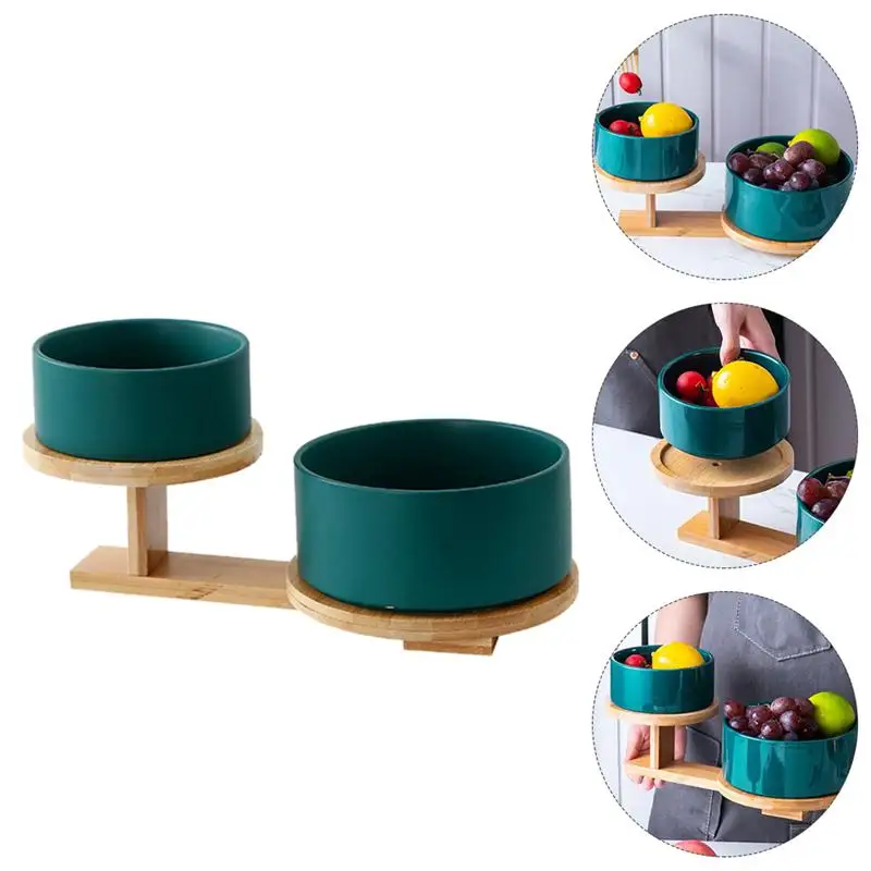 

1 Set Ceramic Fruit Bowls Snack Holders Organizers Salad Bowls with Wooden Rack