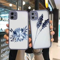 blue ink tree branch leaf art flower2 phone case for iphone 13 12 11 mini pro xr xs max 7 8 plus x matte transparent