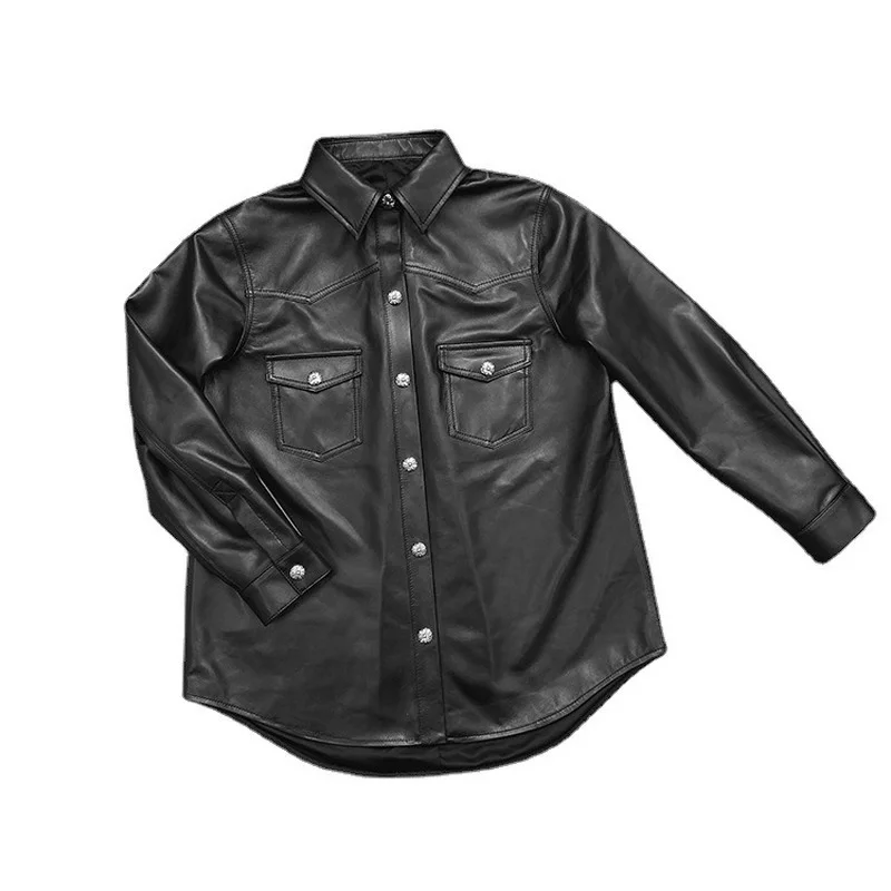 Autumn Spring Black Sheepskin Genuine Leather Shirts Jackets Womens Loose Overcoat Bomber Jacket Coats Office Ladies Outerwear