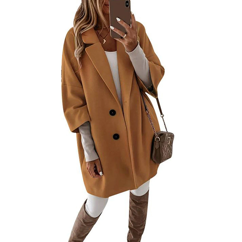 

Женское элегантное пальто с рукавом три четверти, осенне-зимнее теплое длинное пальто, Шикарное облегающее пальто, двубортная верхняя одеж...