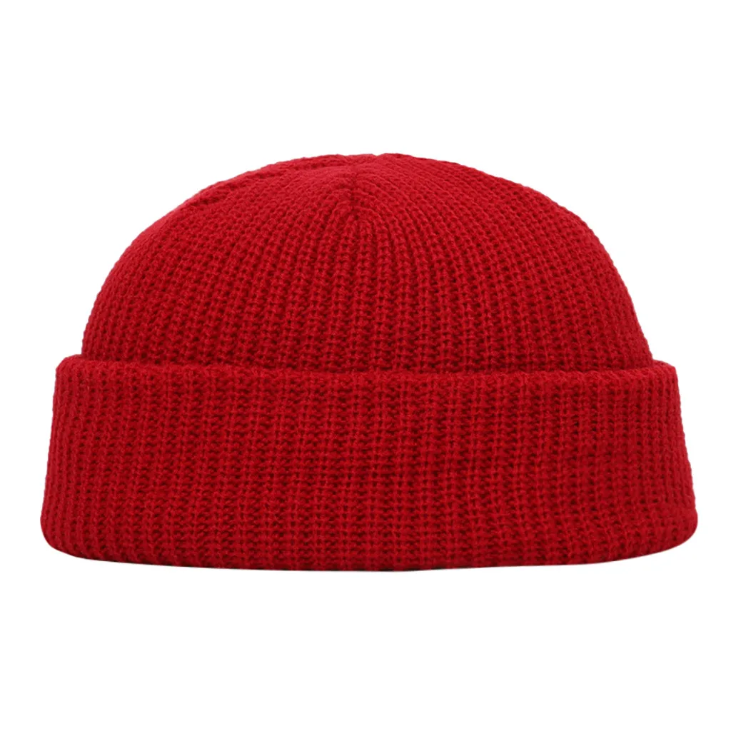 

New Fashion Men's Beanie Winter Knit Hat Boy Skullcap Sailor Cap Cuffs Retro Navy Short Hat Solid Color Unisex Autumn Warm c50