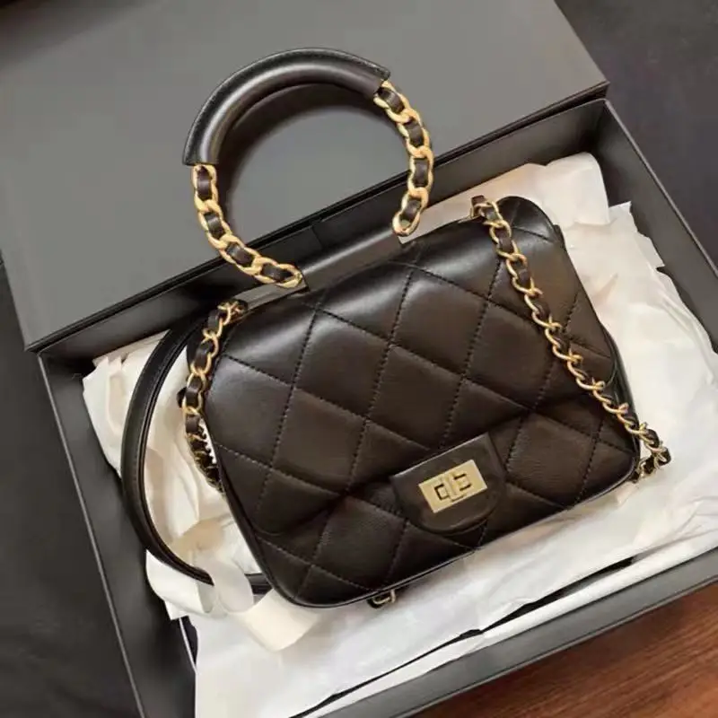 Круглая сумка с ручкой в виде цепочки для женщин кожа клетчатая Роскошные сумки