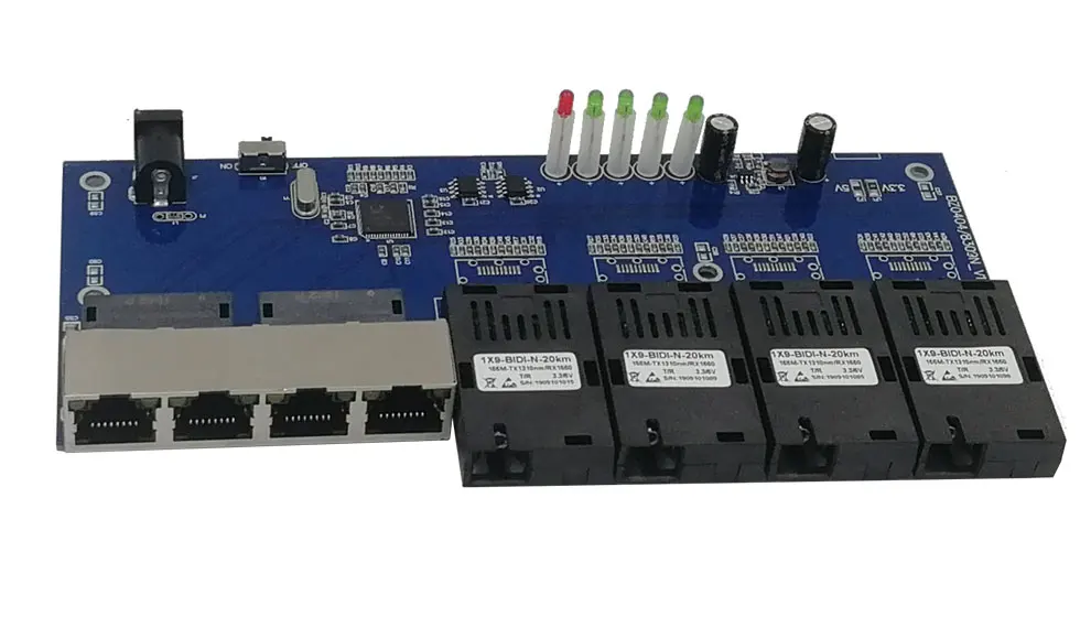 Коммутатор эфирной сети 4 RJ45 4 SC оптический медиа конвертер одномодовый волоконно-оптический Порты и разъёмы 10/100 м PCBA