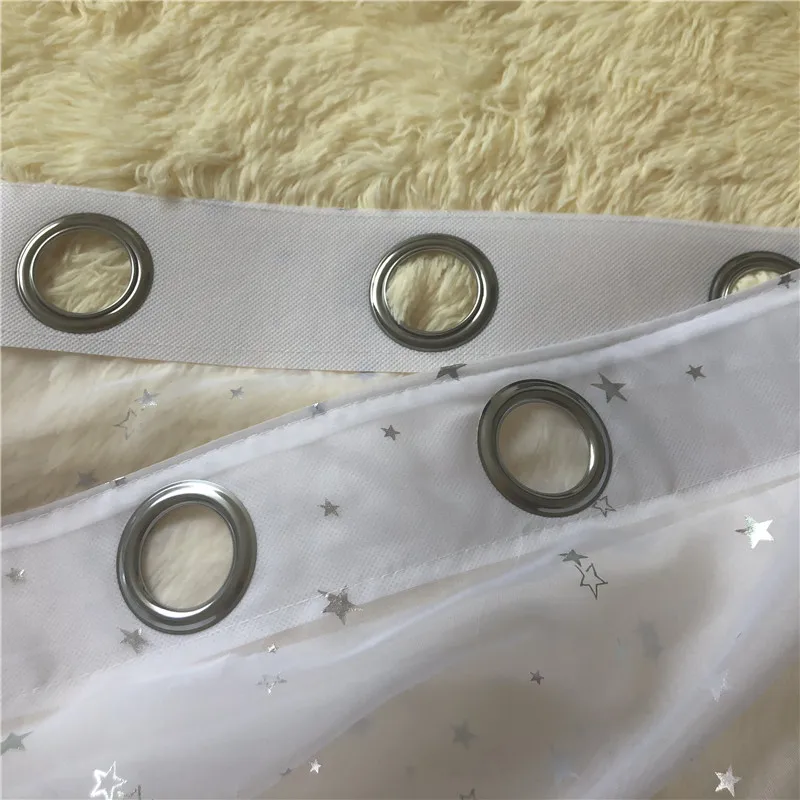 Прозрачные шторы из вуали для гостиной серебристые со звездами штампованные