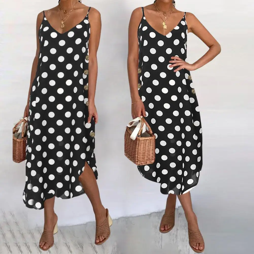 

Women Sexy V Neck Adjustable Straps Dots Leopard Print Irregular Hem Midi Dress Women Dress Summer 2020 Boho Sexy Vestidos