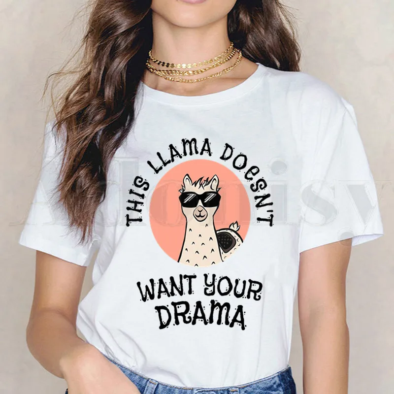 

Short Sleeve Female Tops Tees Harajuku VintageT Shirts Alpaca Animal Printed Funny Llama Women's T-shirt
