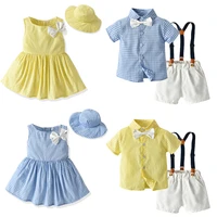 kids matching plaid outfit brother and sister boys gentleman suitprincess girls tutu dress hat sets children clothes 6m 6t