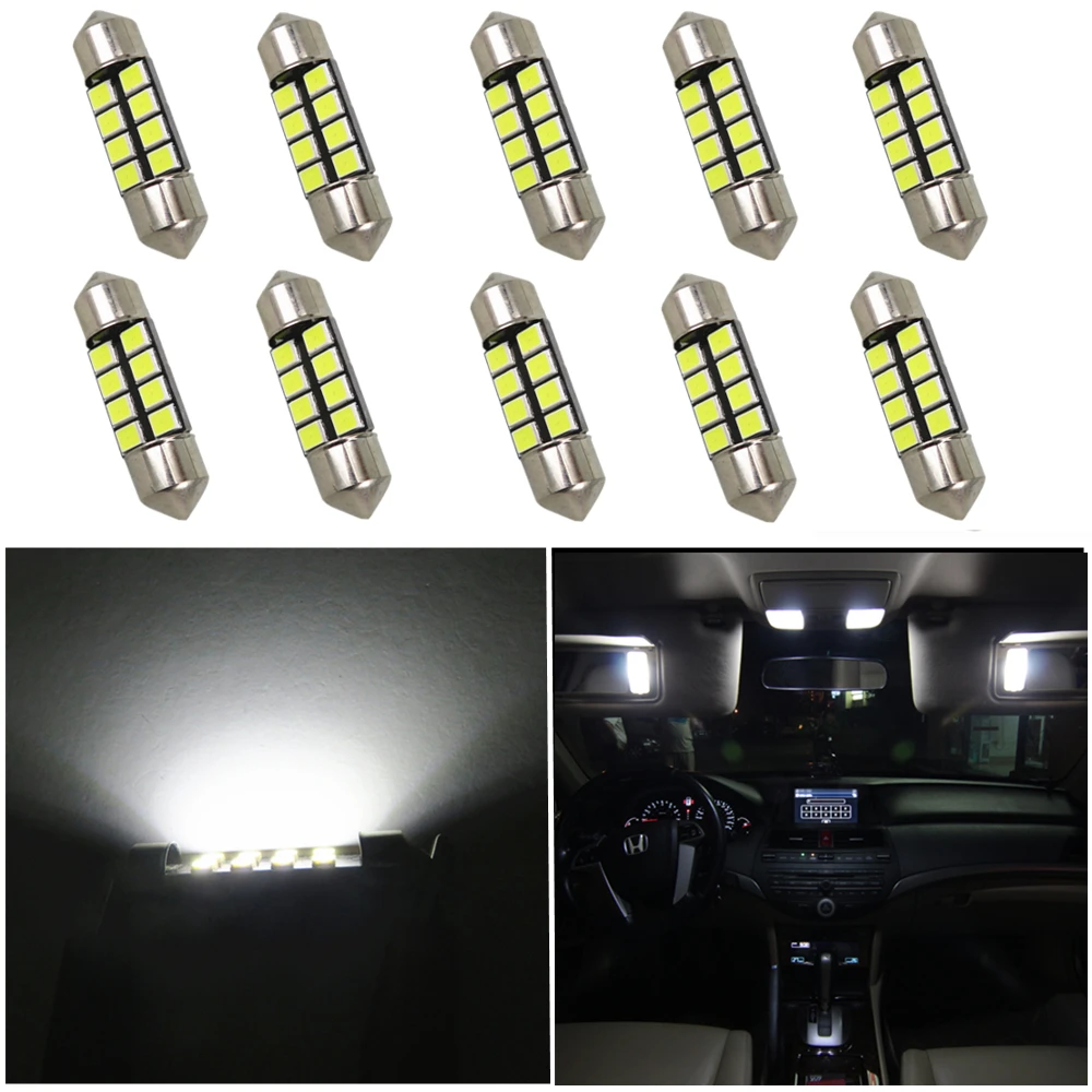 WLJH 10x Автомобильный светодиодный светильник 12V 31 мм 36 мм/39 мм/41 2835SMD для