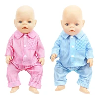 plaid pajamas tops and pants suit for 43cm newborn bald baby dolls clothes and 17 inch doll accessories sleeping wear 2 pcsset