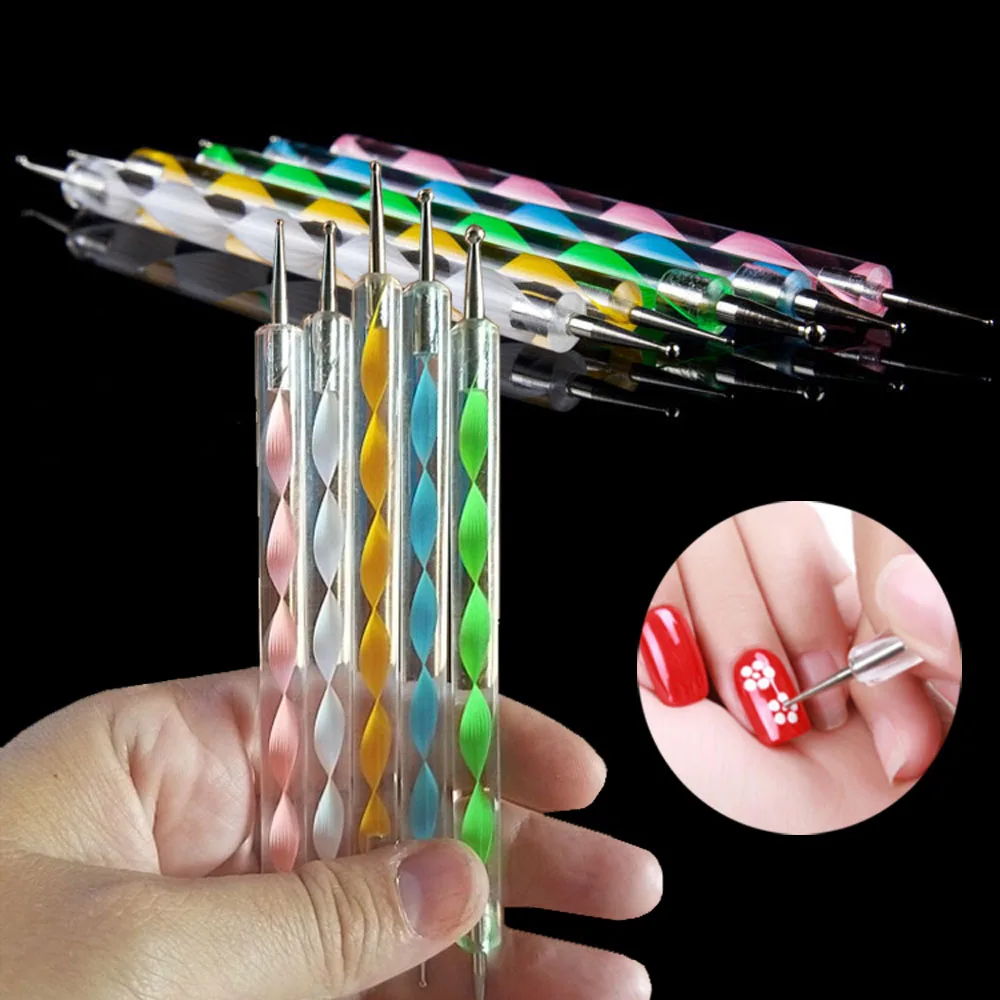 

5Pcs/Set Crayon Nail Dotting Pen Point Drill Point Flower Self-Adhesive Gems Rhinestone Drilling Nail Picker Pencil Tool #TB03