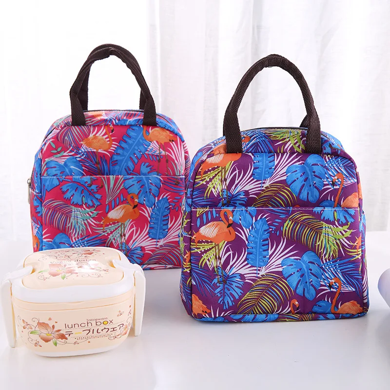 

Портативные сумки для ланча с цветочным принтом, водонепроницаемые школьные Ланч-боксы из ткани Оксфорд для женщин, термосумки, сумки-холод...