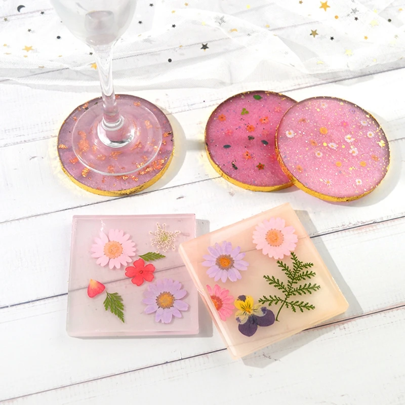

2Pcs Round Square Coaster Resin Mold Kit Geode Agate Resin Coaster Molds Glossy Coaster Cup Mats Molds Resin Craft Tools