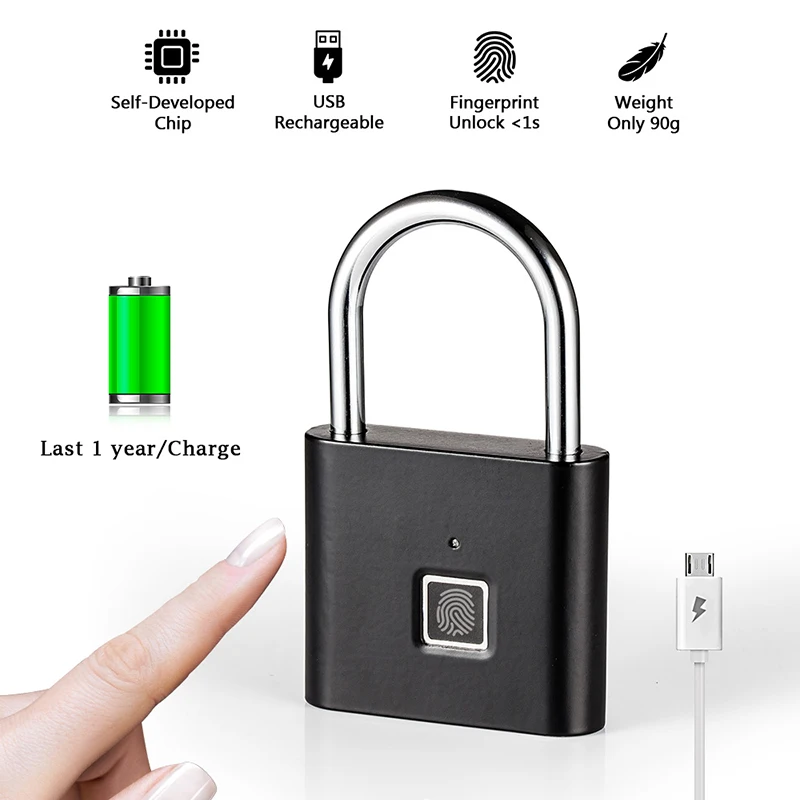 Xiaomi умный электронный замок с отпечатком пальца USB Перезаряжаемый дверной замок без ключа цинковый сплав металлический багажный отсек замок