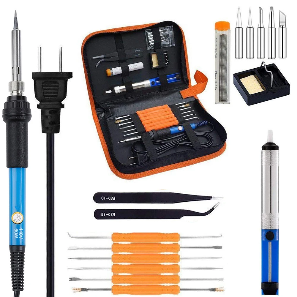 

60W 110V/220V Full Set Electric Soldering Iron Kit with Adjustable Temperature Welding Iron Electronic Repair Tool