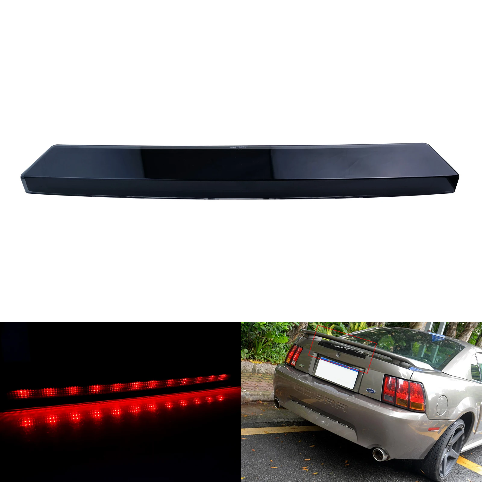 

ANGRONG 1X Black Smoked Lens LED High Level Third Brake Stop Light Red For Ford Mustang 99-04