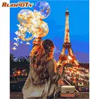 RUOPOTY девушка в Париже фон с изображением ночного города декорации Набор для рисования по номерам для взрослых детей, Надпись Ручной работы, уникальная подарочная коробка в виде рамки на холсте
