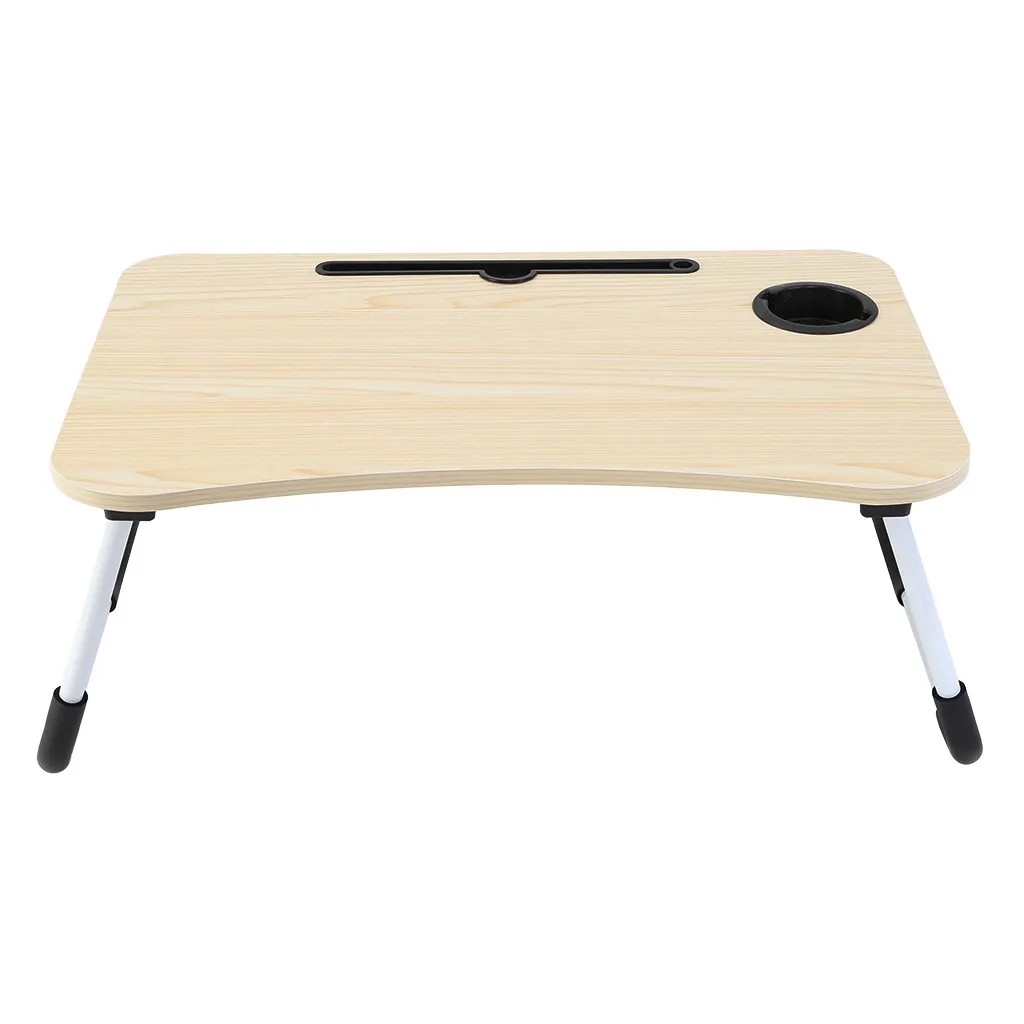 

Foldable Lazy Laptop Desk Multifunction Small Laptop Table with Metal Legs and Pullout Drawer Cup Holder Slot Portable Bed Tray