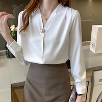 korean womens shirt v neck long sleeve top casual solid color blouses tops blusa feminina