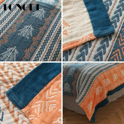 

TONGDI Soft Warm Four-Layer Bamboo Fiber Fringed Knitting Wool Blanket Luxury Pretty Decor For Girl Summer Handmade Sleeping
