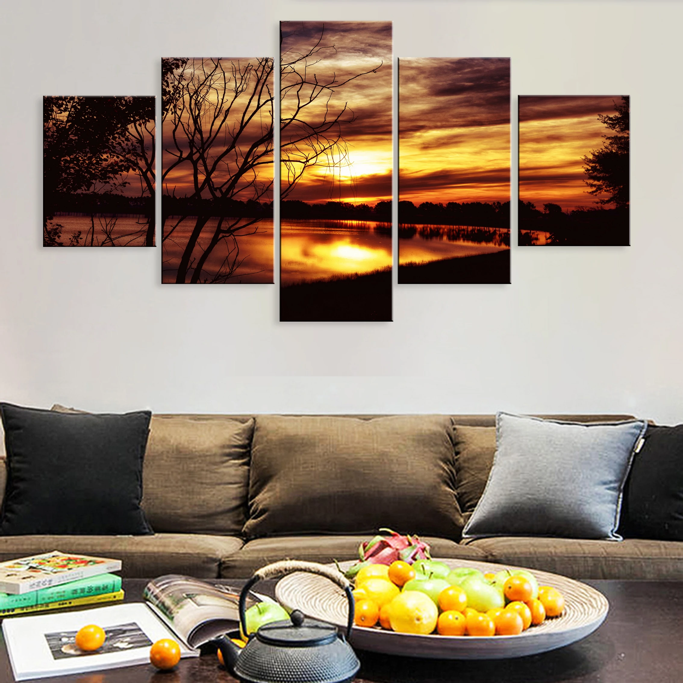 

Hd 5 Piece Artwork Poster Canvas Room Home Decor Framework Laguna Beach Sunset Glow Landscape Beautiful Scenery