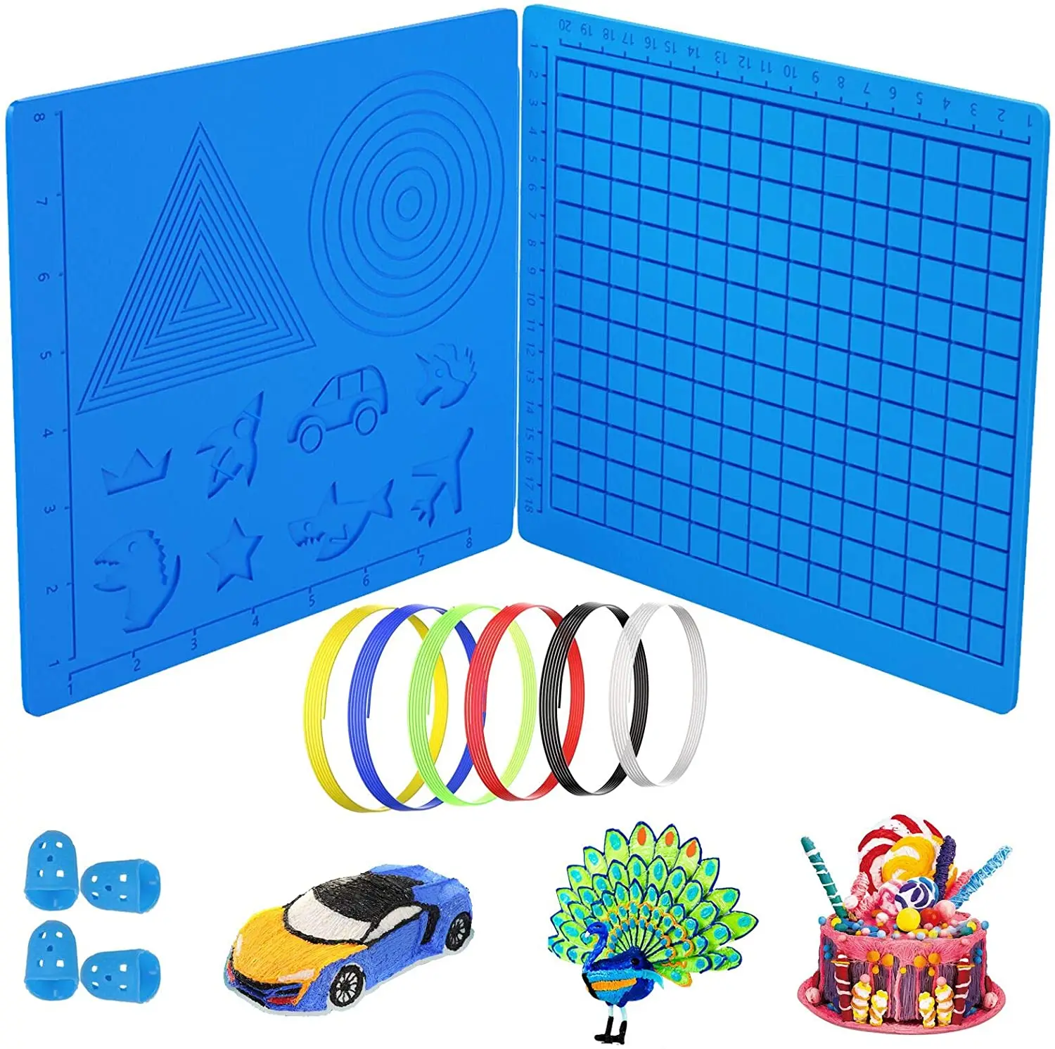 

3D Pen Mat Large 3D Printing Silicone Mat Accessories with 6 Rolls 3d Pen Refill Filament 4pcs Silicone Finger Cap 16.5x7.87Inch